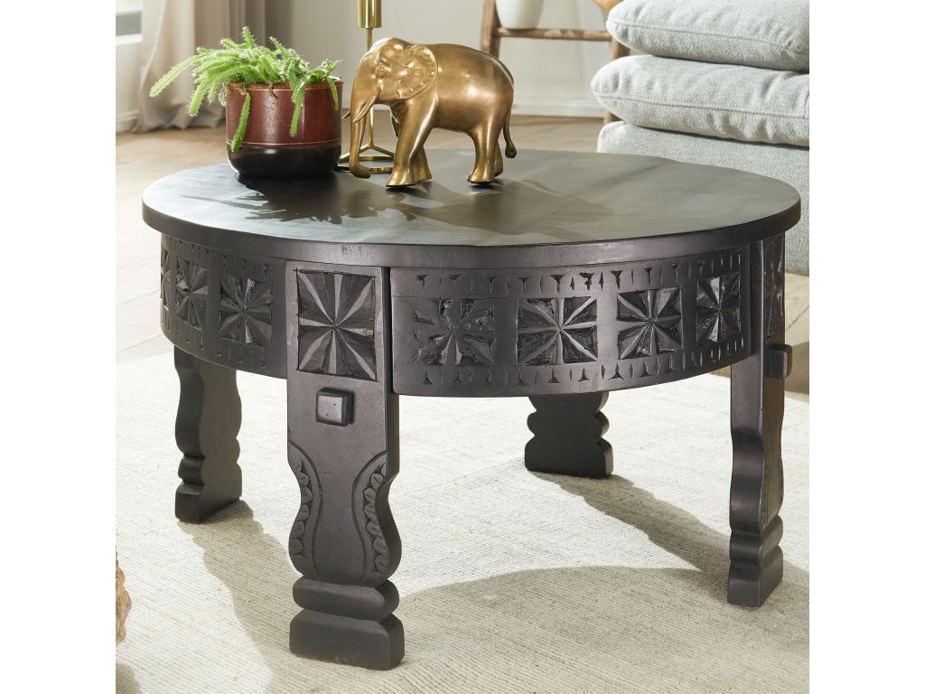 Black Coffee Table, Round Oriental Solid Wood Sofa Table 13133PEXK