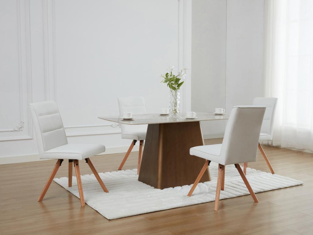 Set of 6 chairs in faux leather and rubberwood - White - Nidchicshop 09112KEZR