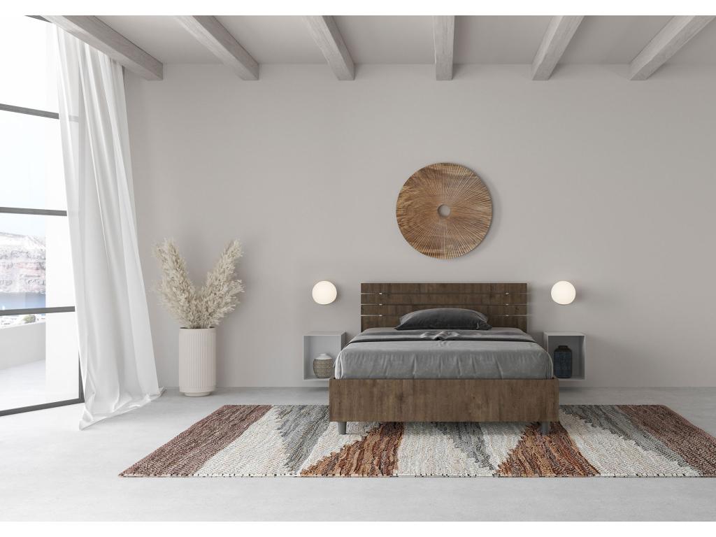 Single bed with 120x190cm slatted base, inclined headboard with walnut slats, Nidchicshop 73264IMIC