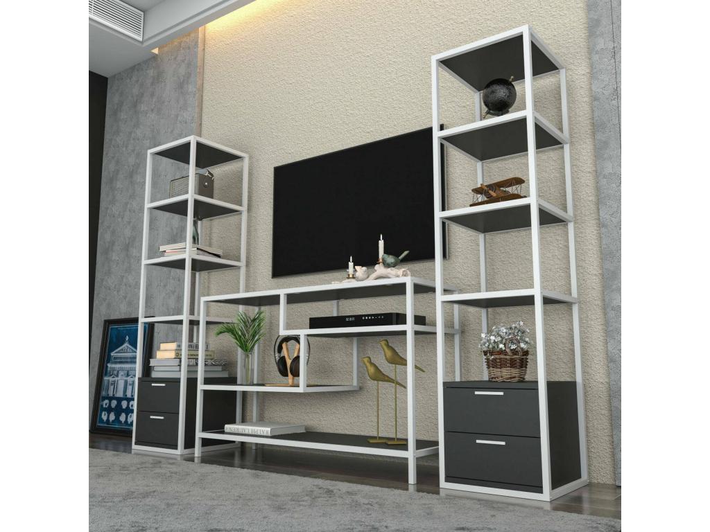 Nidchicshop Wall Unit Living Room Composition Versatile Living Room Furniture TV Unit 198x39x160 cm White and Anthracite 77843LDWH