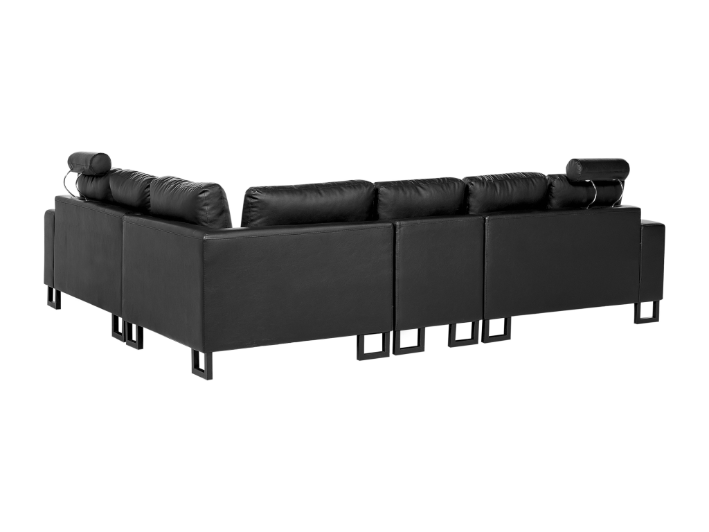 Right-hand corner sofa in black leather with adjustable headrest and washable covers, Stockholm II 61828FXWR