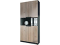 Storage cabinet with 5 compartments and 4 doors, matte black/Nordic oak, 82x184x37 cm, 22997ULDS
