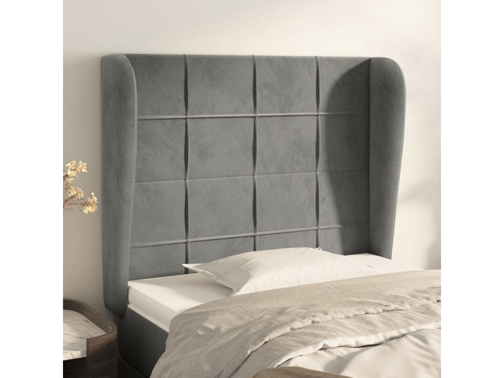 Headboard with wings, light grey, 103x23x118/128 cm, velvet, 32747UMUF