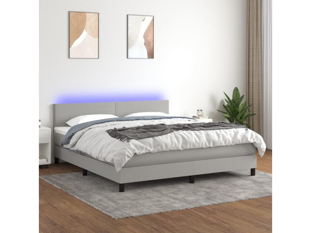 Nidchicshop bed base with LED light grey mattress, 160x200 cm, fabric, 86081XJVQ