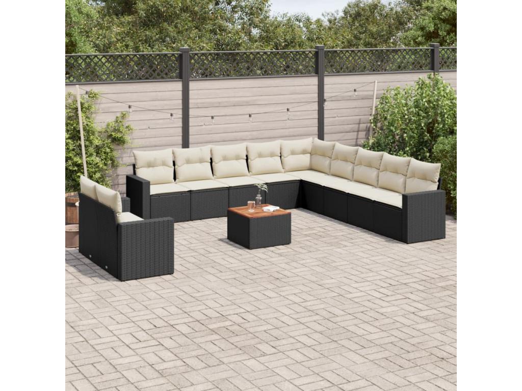 12-piece garden furniture set with cushions, black woven resin 01028WAIE