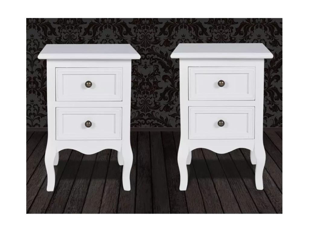 Nidchicshop 2-piece bedside table with 2 drawers, White 20328PIIW