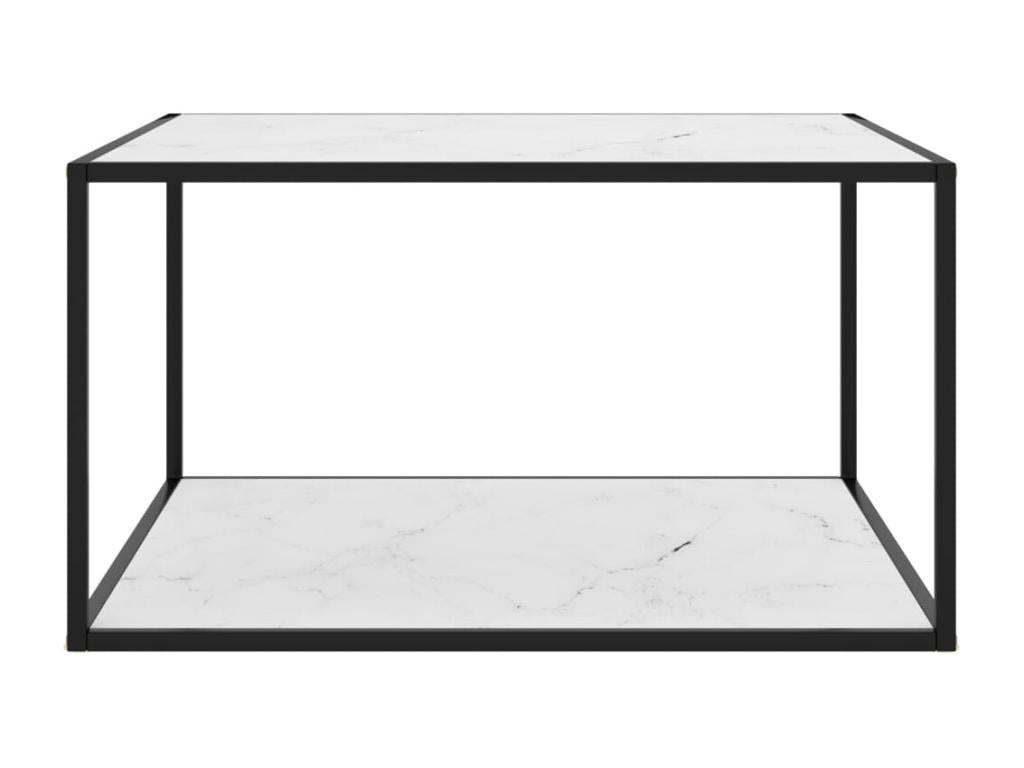 Black coffee table with white marble top and glass top, 90x90x50 cm, 31807KUOO