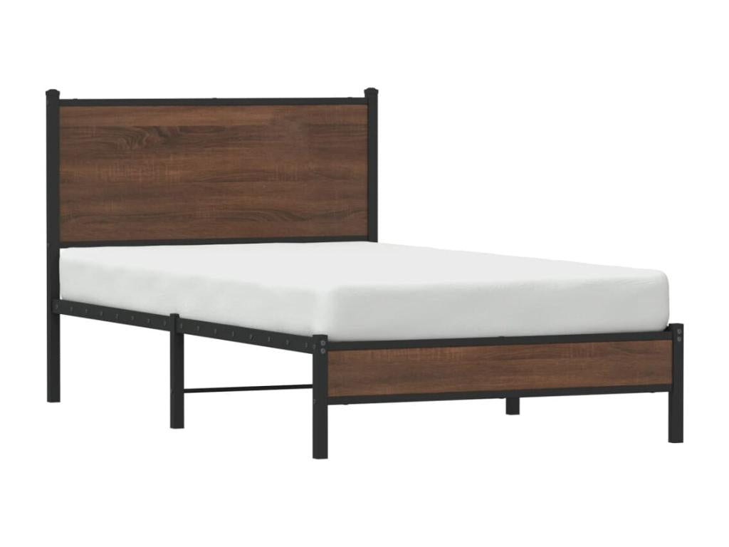 Metal bed frame without mattress, brown oak, 100x190 cm, 59908ABUY