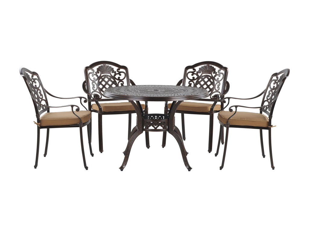 Nidchicshop 4-seater garden dining set with cushions, dark brown metal, 48211PKJI