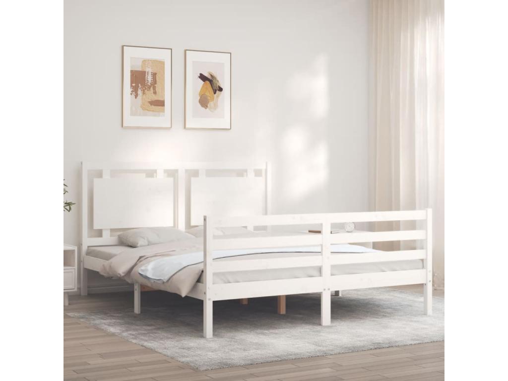Bed frame with white headboard, Nidchicshop solid wood, 48292JAFK