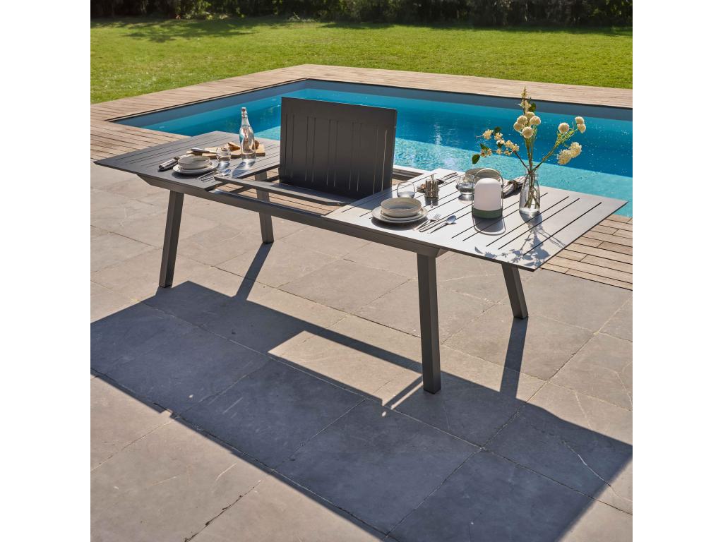 Extendable garden table and 10 chairs in grey aluminum 87265VOCO