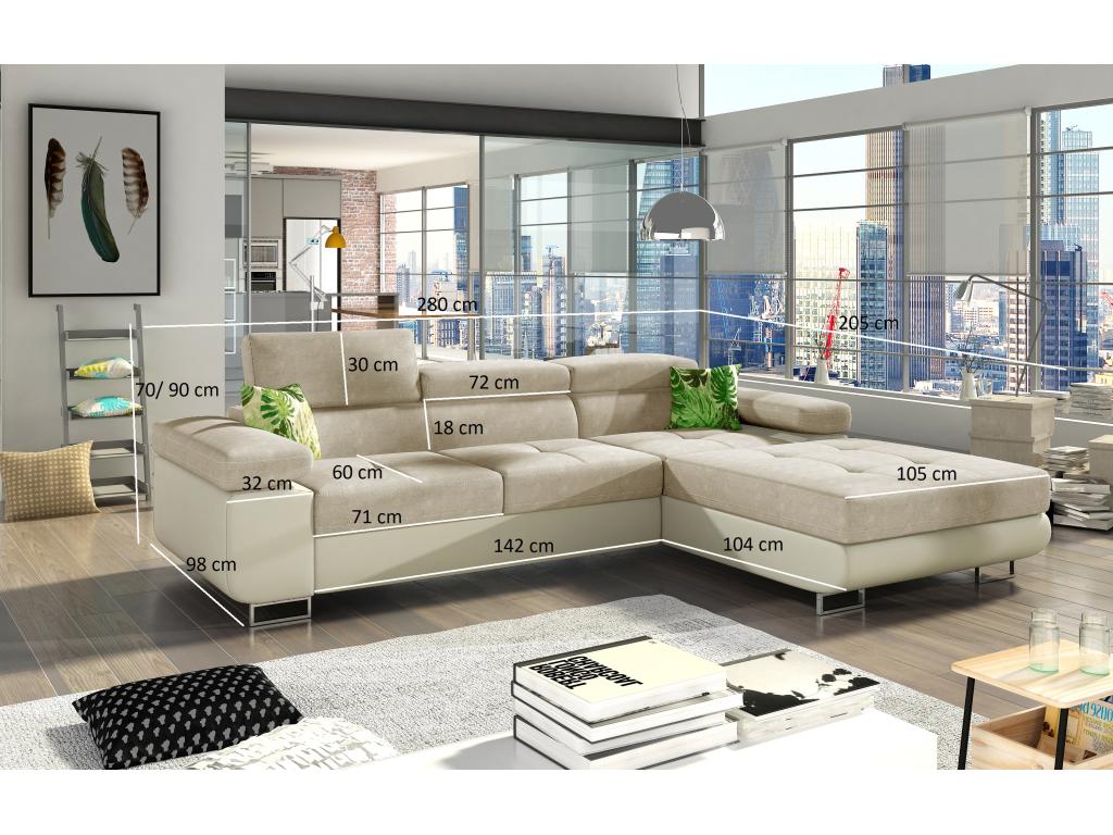 Calmetop 280cm 54184OIQN Right-Hand Corner Sofa Bed in Grey Faux Leather with Storage