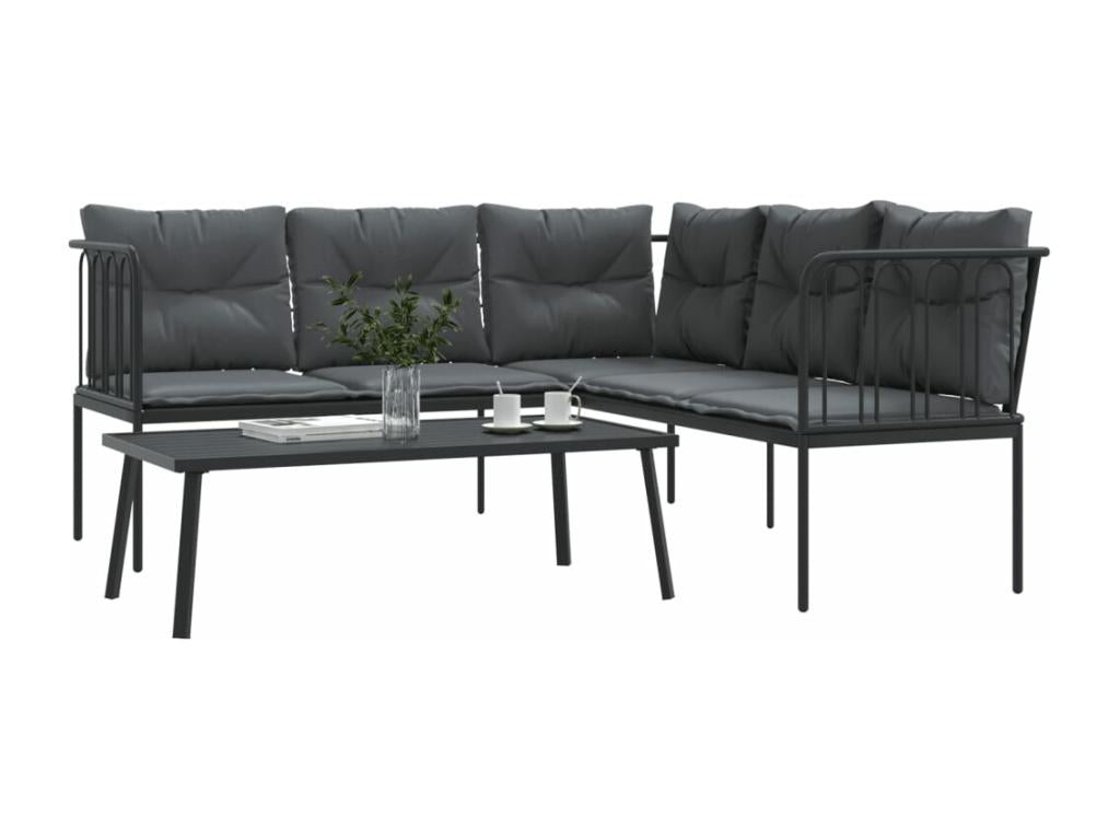 Garden sofa and cushion set, black steel and textilene, 44163AOHZ