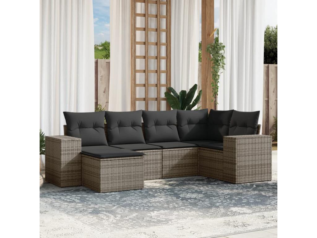 6-piece garden furniture set with grey resin wicker cushions 12628QADD