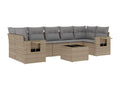 8-piece garden furniture set with cushions, beige woven resin, 86461TIUN