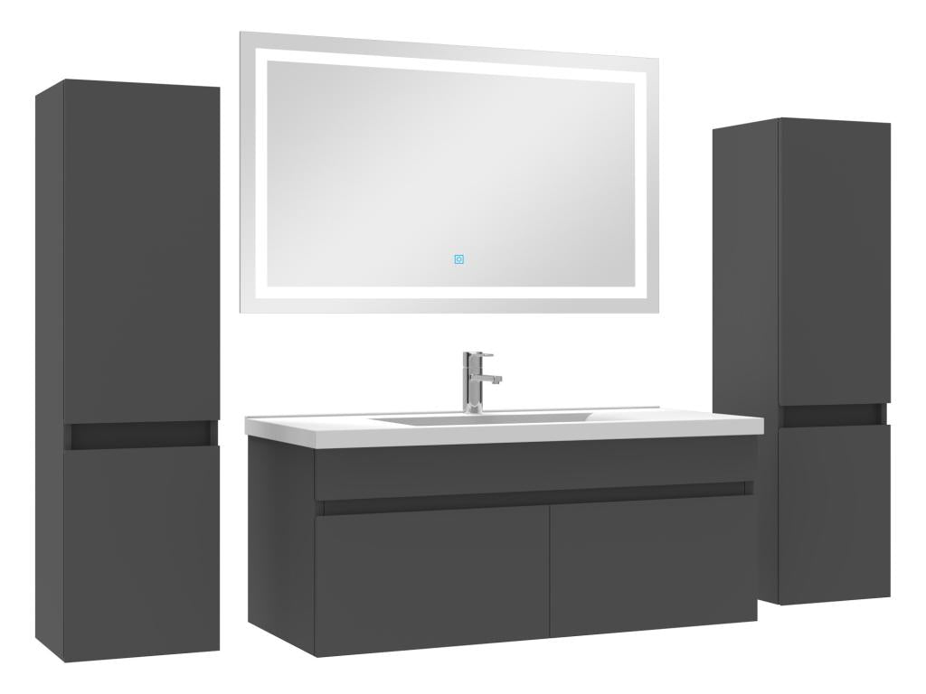 Bathroom vanity unit 100cm with pedestal sink, illuminated mirror, Anthracite 05499GBUL