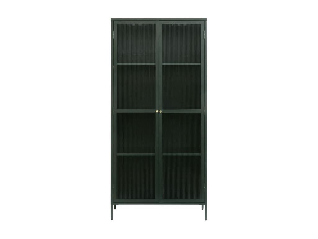 Nidchicshop - 2-door display cabinet in textured glass and metal, H190cm, Dark Green, 88014SAMH