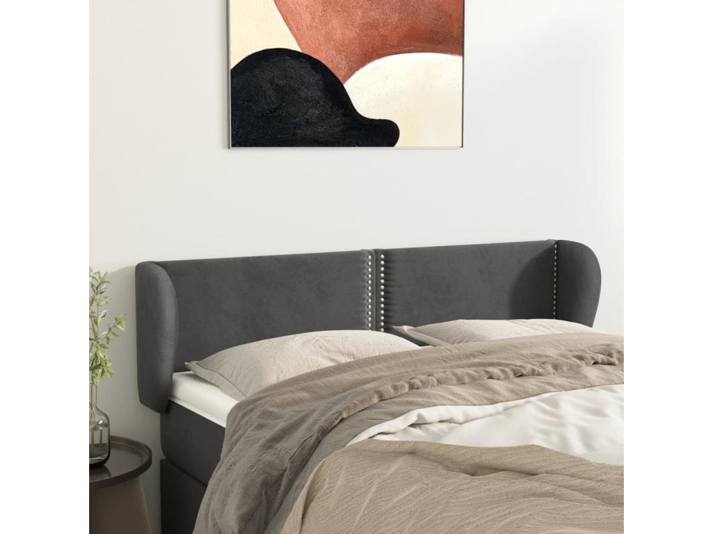Headboard with wings, Dark Grey, 147x23x78/88 cm, Velvet, 66757JEAC