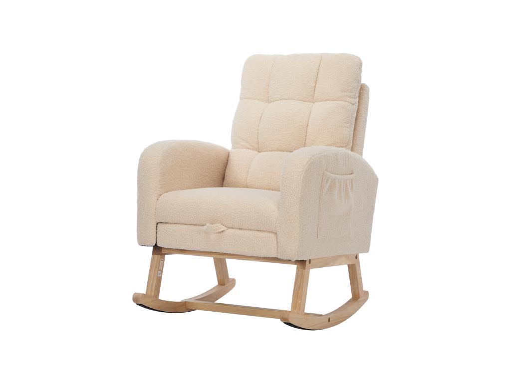 Calmetop velvet rocking chair with footrest and armrests - 132x50x99 cm - Solid wood frame - Beige 07545GGOI
