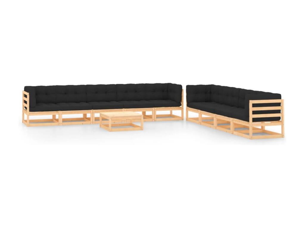 10-piece garden furniture set with cushions, anthracite, solid pine, 18370TCVD