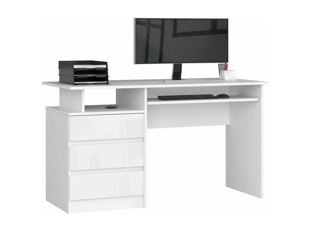 Nidchicshop desk, white MDF wood, left-hand opening, 4 drawers, glossy white front, 90x50x77 cm, 06803SGJJ