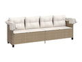 Chaise longue with canopy and cushions, beige woven resin, 10142HRLL