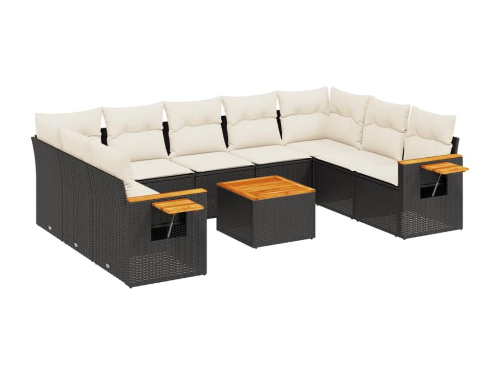 10-piece garden furniture set with cushions, black resin wicker, 08068KVWK