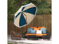 213cm Vintage Style Tiltable Garden Parasol with Blue Beige Fringe 70726YBLM