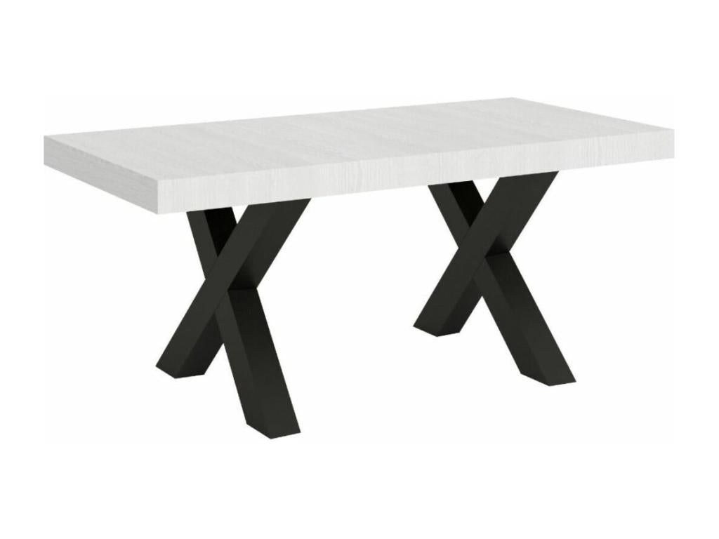 Bohometop rectangular dining table, white with dark grey metal legs, 180cm, 21130YXVR