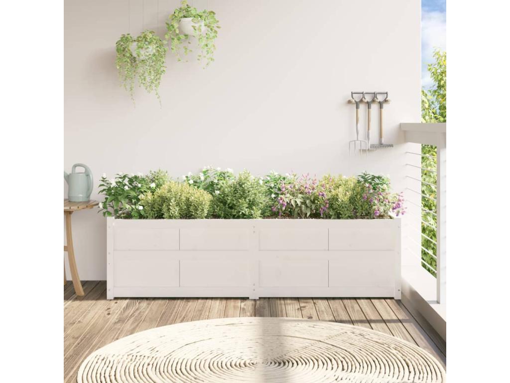 White planter 180x50x50 solid pine wood 89562NYNM
