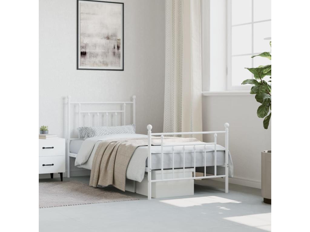 Metal bed frame with headboard and footboard, white, 90x190 cm, 55406PFQP