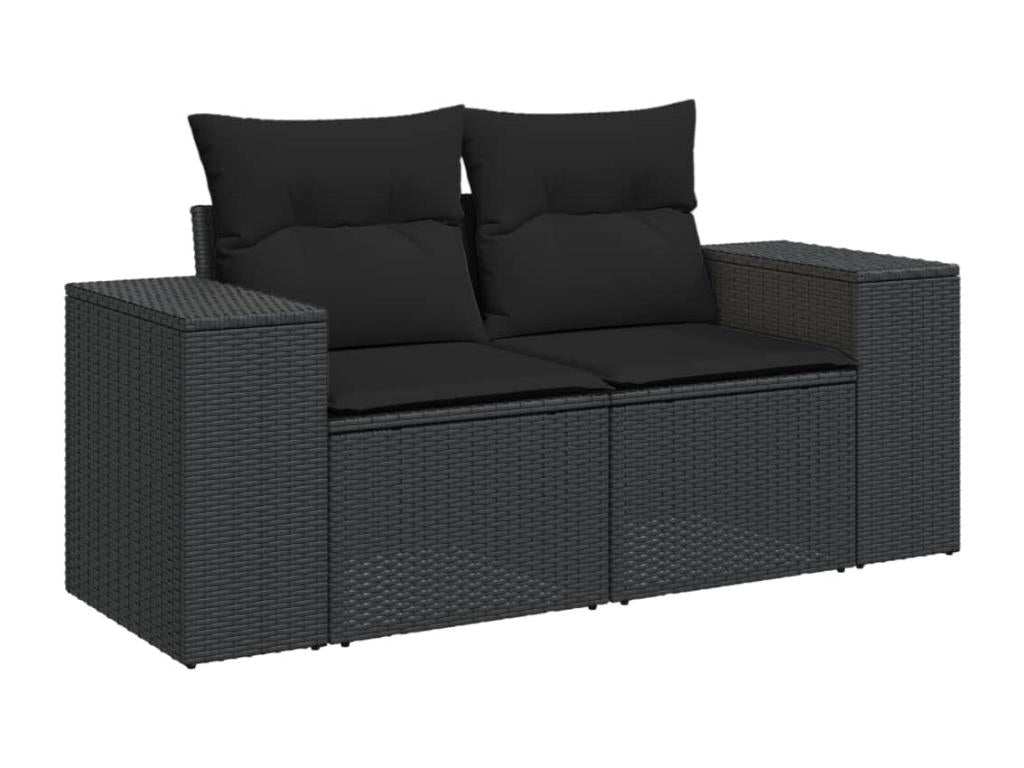 7-piece garden furniture set with cushions, black woven resin, 17202OXPY