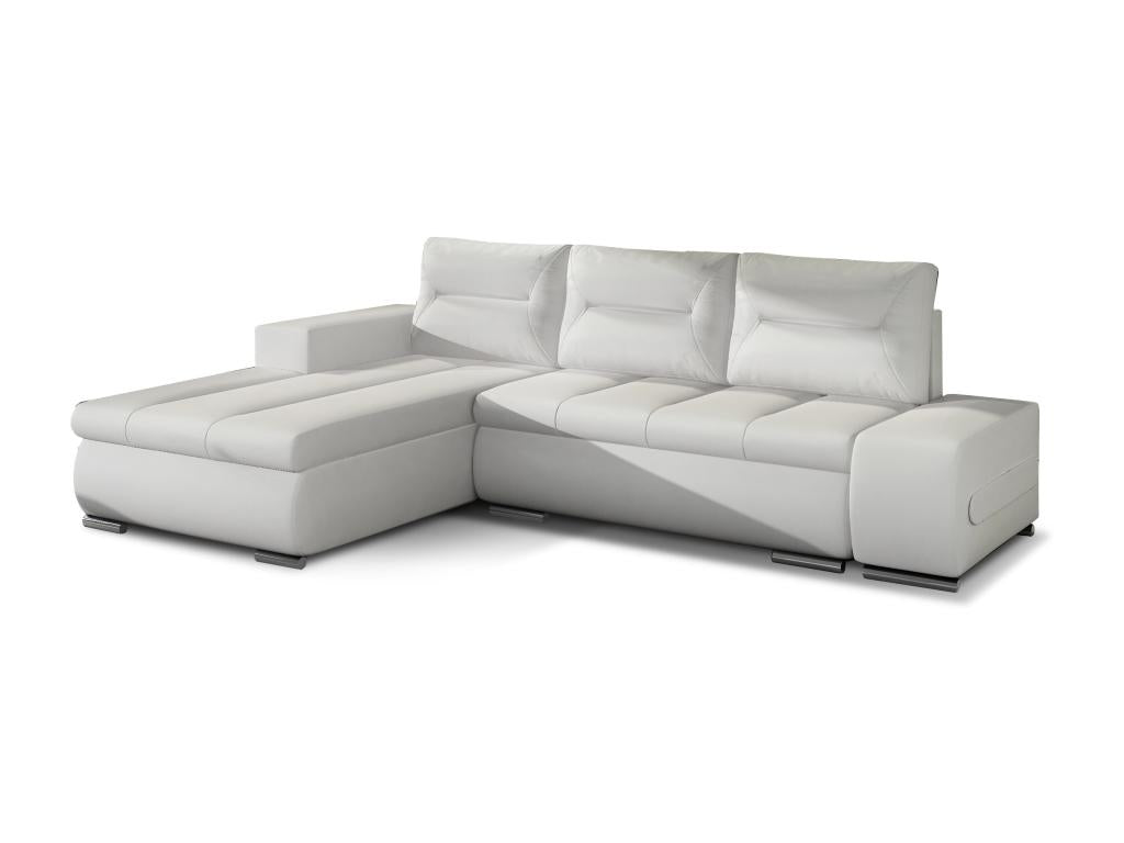 Nidchicshop 275cm White Faux Leather Left-Hand Corner Sofa Bed 77748UOIM