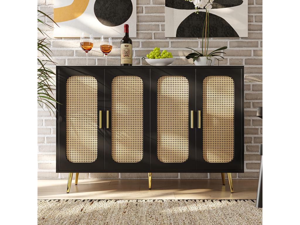 Handmade rattan sideboard, freestanding wooden cabinet for kitchen/living room, black, 41862YAKQ