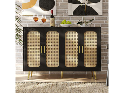 Handmade rattan sideboard, freestanding wooden cabinet for kitchen/living room, black, 41862YAKQ