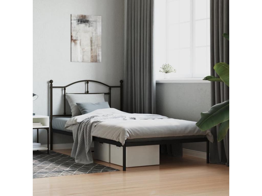 Metal bed frame with black headboard 107x203 87554OCRQ