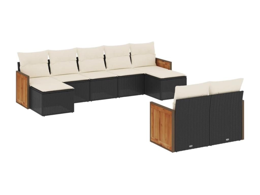 9-piece garden furniture set with cushions, black woven resin 12585GBHR