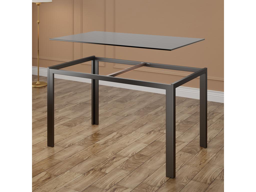 Nidchicshop Tempered Glass Rectangular Dining Table for 6 People, Black Metal Frame and Legs, 130x70x75 cm, 70582FLUC