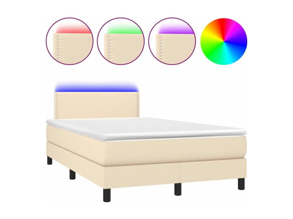 Upholstered bed base with mattress and LED lighting, Cream, 120x200 cm, Fabric 82314TIXQ