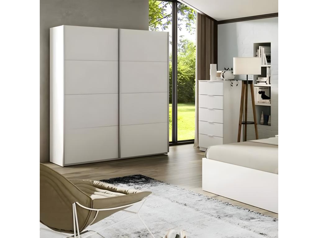 Wardrobe with 2 sliding doors, white, Nidchicshop - Length 150 x Depth 60 x Height 200 cm 61272IQRX