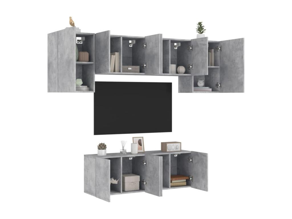6-piece TV wall units, concrete grey engineered wood finish 04717YAKP