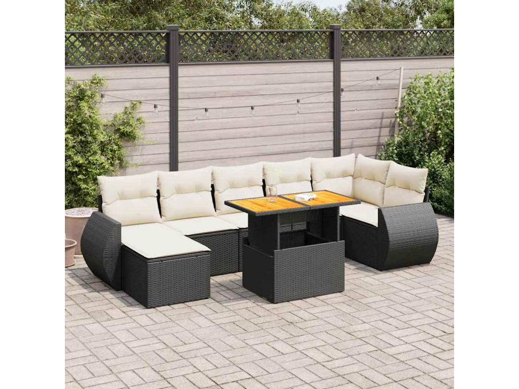 8-piece garden furniture set with cushions, black resin wicker, 47607TQCI