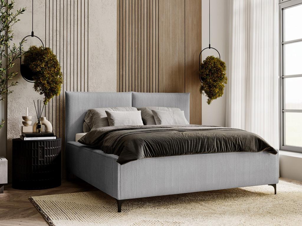 Nidchicshop 113 Double Grey Bed 200x200 Upholstered Slatted Base to Nidchicshop 220x214x108cm 06969ISDB