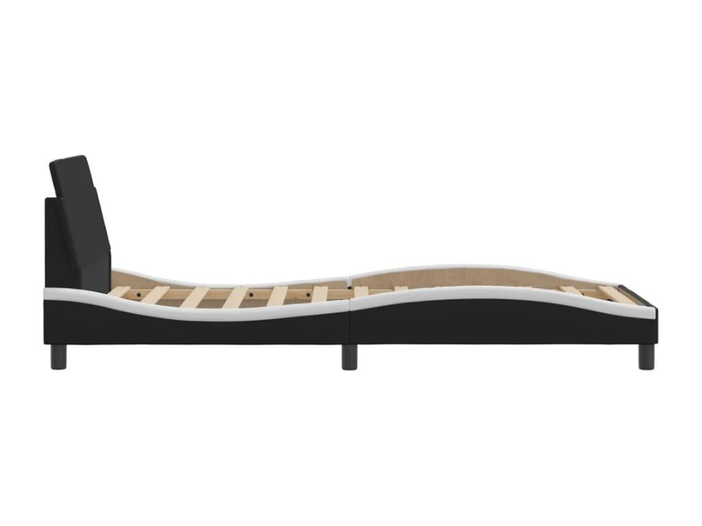 Black and white bed frame without mattress, 90x200 cm, faux leather, 43888LZFL