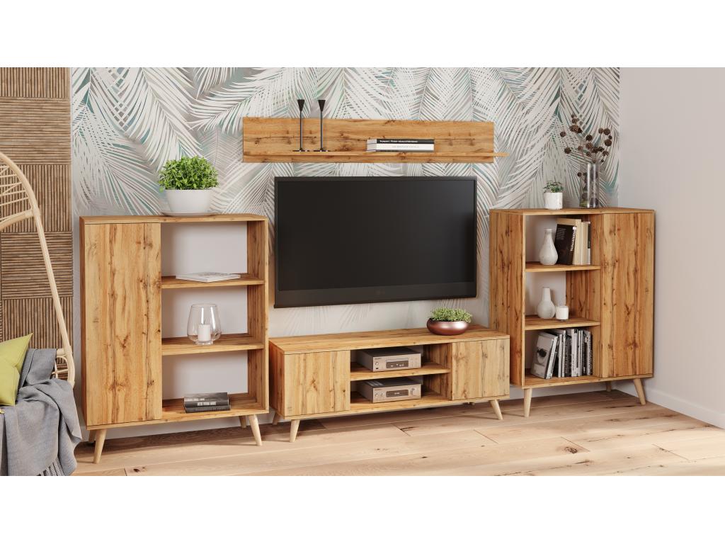 Nidchicshop TV stand in golden oak with wooden legs, Scandinavian style, 83936YASQ