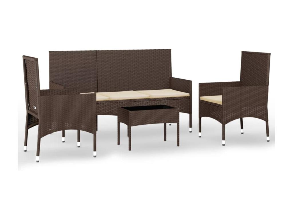4-piece garden furniture set with cushions, brown woven resin, 28880ZDTW