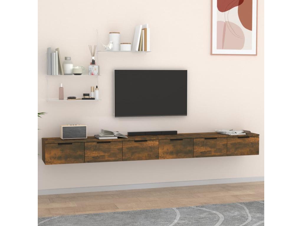 2-piece wall cabinets, smoked oak, 102x30x20 cm, engineered wood, 14077XNBF