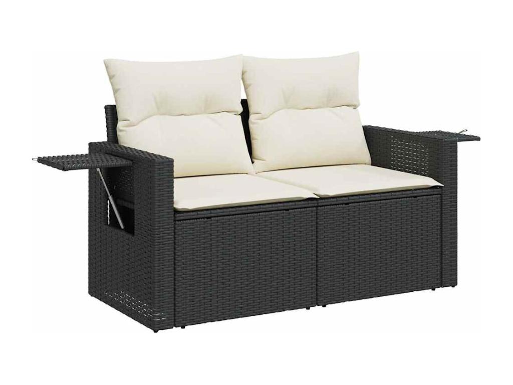 9-piece garden furniture set with cushions, black resin wicker, 91396HYPJ
