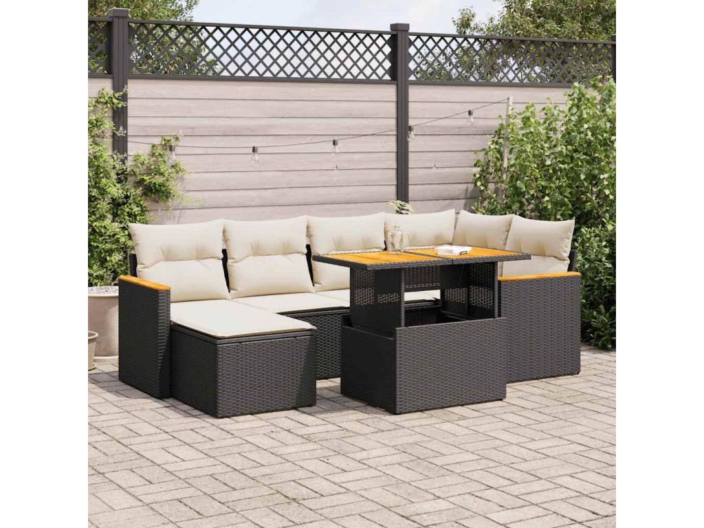 Garden furniture set with cushions, 7 pieces, black wicker resin, Nidchicshop 48193MPLS