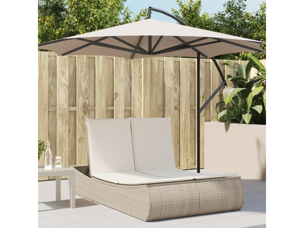 Double chaise longue with beige cushions, woven resin 84824YVGR